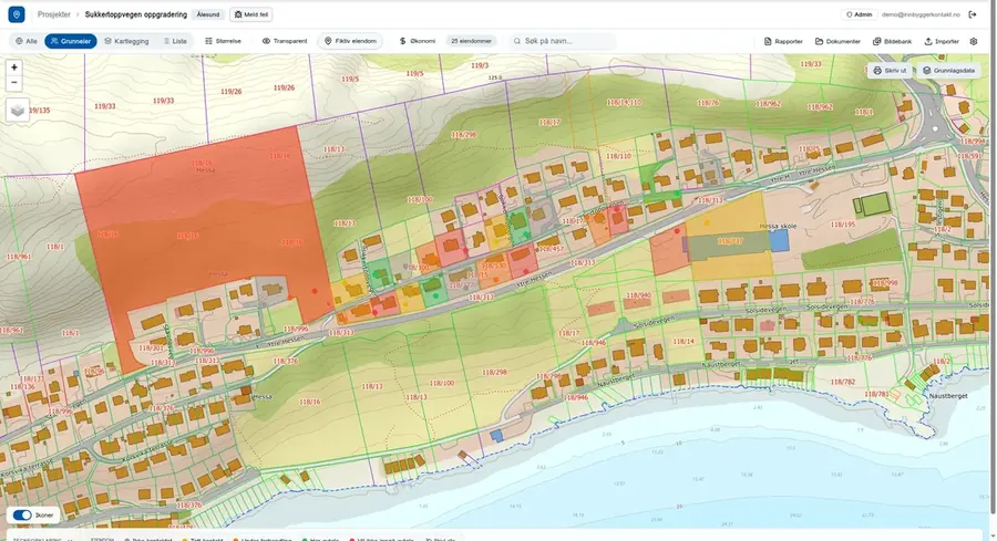 Eiendomsregistrering med kart og kontaktinformasjon